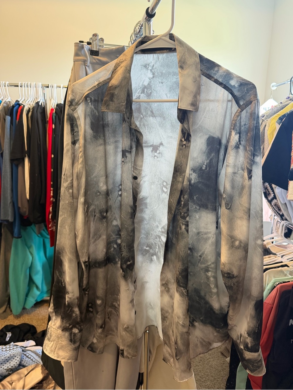 Zara Gray Tie-Dye Sheer Shirt